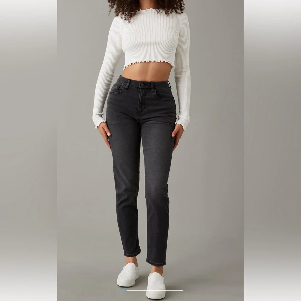 American Eagle Stretch Mom Jeans Washed Black - Picture 2 of 5